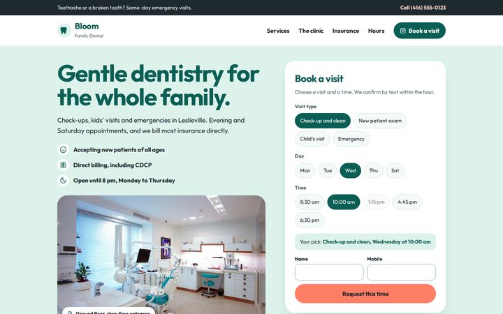 Bloom Family Dental example website