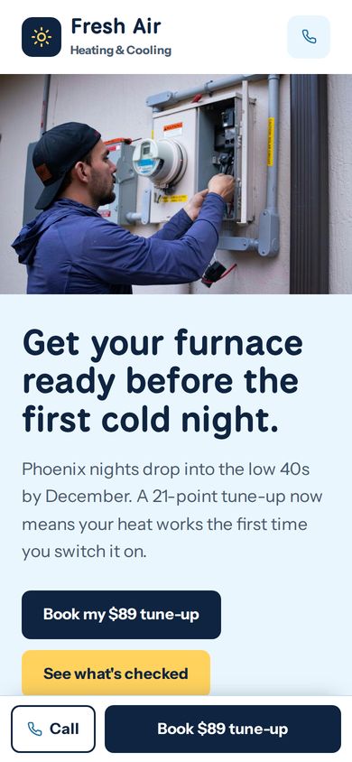 Seasonal offer landing page for a heating company