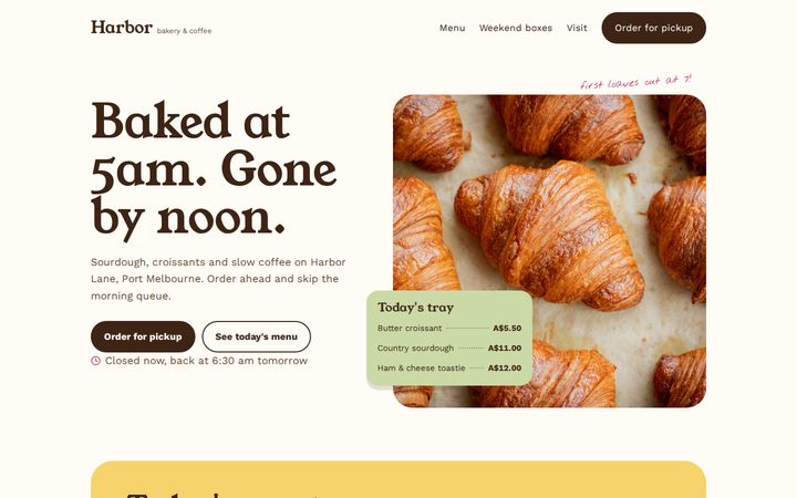 Harbor Bakery and Coffee example website