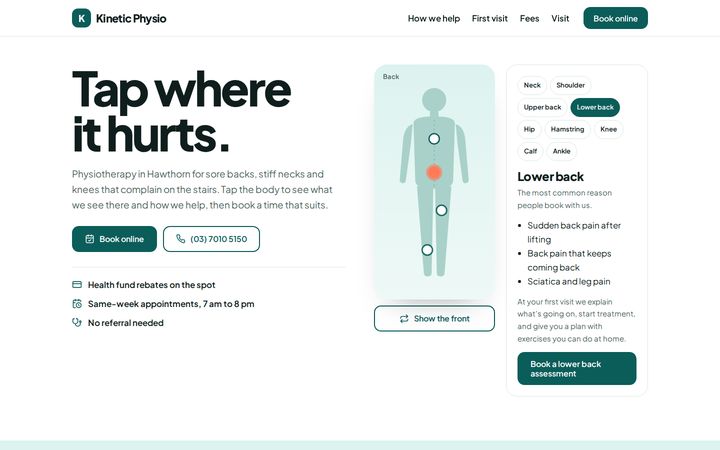 Kinetic Physio example website