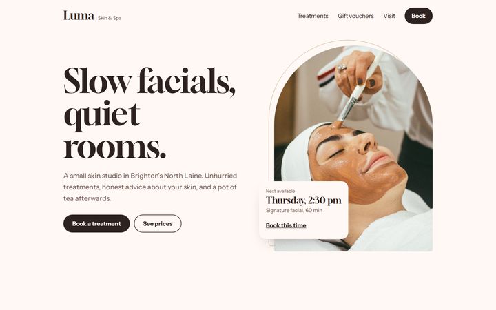 Luma Skin and Spa example website